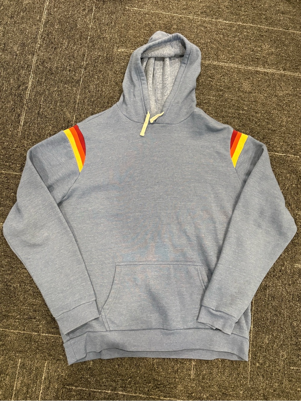 Marine Layer Light Blue Men's Hooded Pullover with Shoulder Stripe Accents